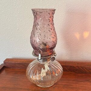 Vintage Glass Oil Lantern Pink/Purple Beaded Swirl Shade and Clear Lamp Design